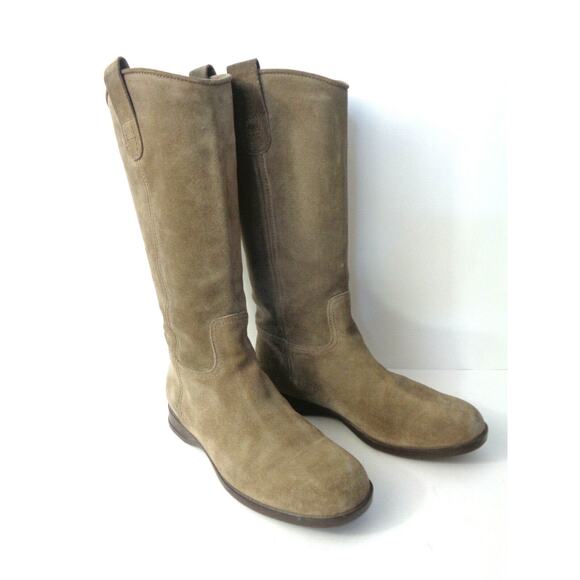 HOGAN WMNs EUR 36.5 US 6.5M 7M Taupe suede leather Pull on Riding Boots ITALY - Picture 2 of 9